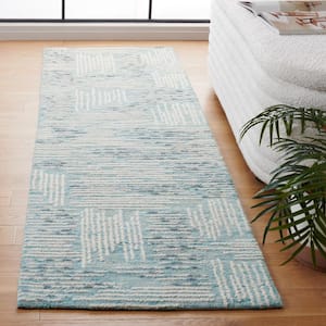 Abstract Blue/Ivory 2 ft. x 8 ft. Abstract Blue/Ivory Geometric Marle Runner Rug