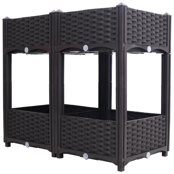 Otryad 31.5 in. x 16 in. x 28 in. Brown Plastic Elevated Garden Bed, 2-Tier Raised Planter Garden Box with Drainage Plug