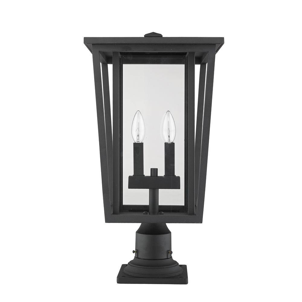 Black Glass Panel Outdoor Lantern Post Light