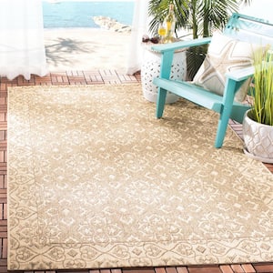 Courtyard Brown/Cream Doormat 3 ft. x 5 ft. Border Indoor/Outdoor Patio Area Rug