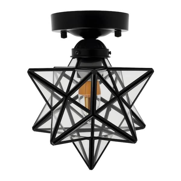 OUKANING 7.68 in. 1-Light Black Modern Moravian Star Semi-Flush