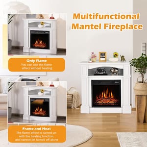 32 in. 1400-Watt Freestanding Electric Fireplace Mantel TV Stand Space Heater with Shelf in White