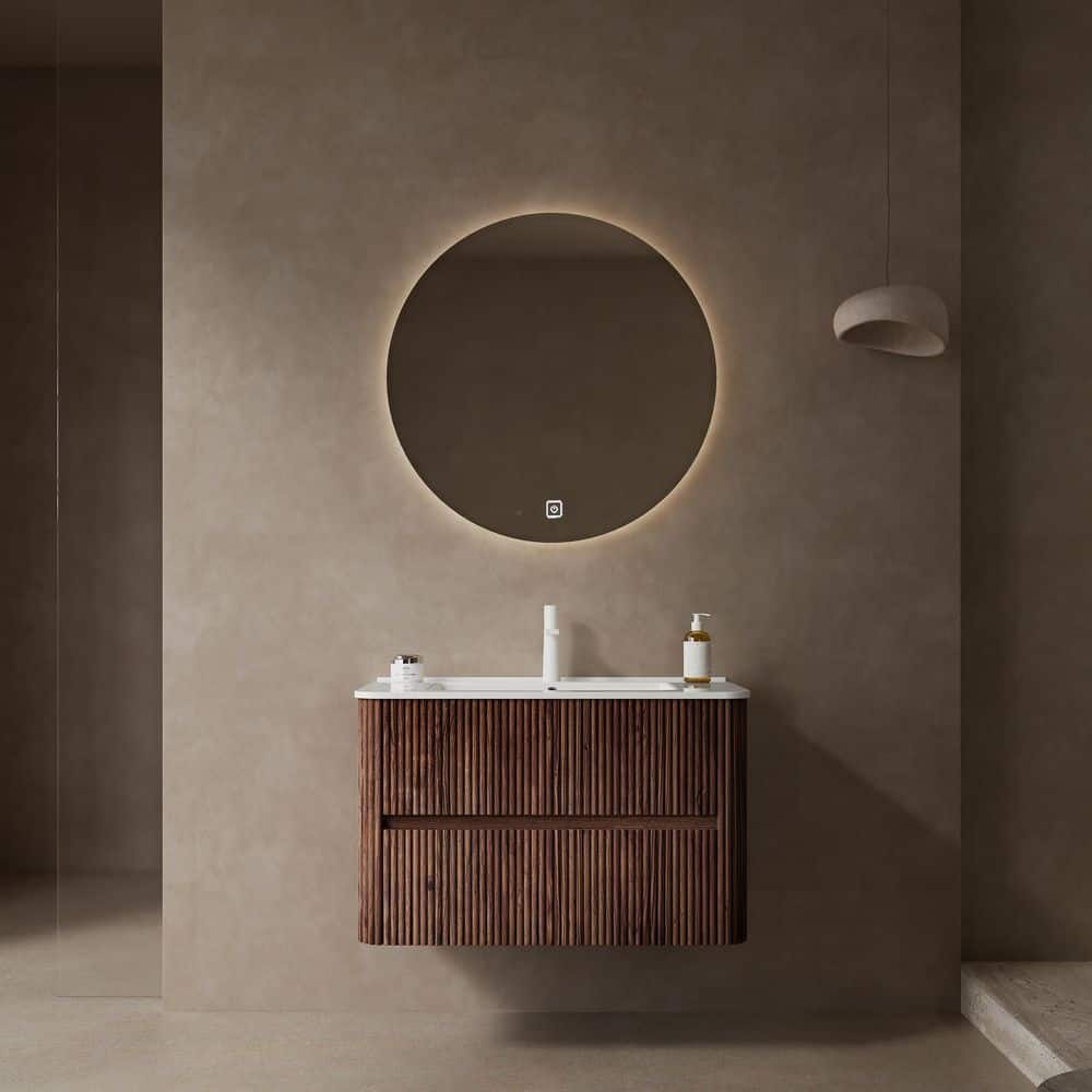 30in. Floating Single Sink Walnut Bath Vanity with White Ceramic Top price history on PriceWatchPro