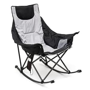 Gray 1-Piece Metal Outdoor Beach Chair Camping Lounge Chair Lawn Chair with Heating Technology and Two Handy Side Pocket