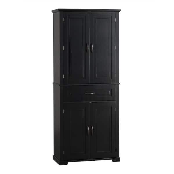 BAYA 30 in. W x 16 in. D x 72 in. H Black Wooden Storage Linen Cabinet with Four Doors for Bathroom