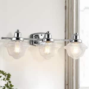 Orleans 26.25 in. 3-Light Chrome Iron/Glass schoolhouse LED Vanity Light