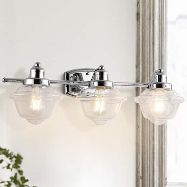 JONATHAN Y Orleans 26.25 in. 3-Light Chrome Iron/Glass schoolhouse LED Vanity Light