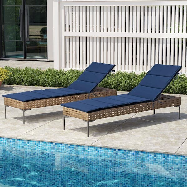 19 in. x 72 in. 2-Piece Cushion Guard Deep Seating Outdoor Chaise Lounge Cushion in Navy Blue