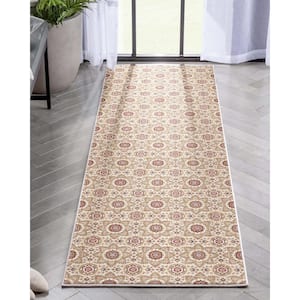 Ivory 2 ft. 3 in. x 7 ft. 3 in. Runner Flat-Weave Kings Court Victoria Transitional Mosaic Pattern Area Rug