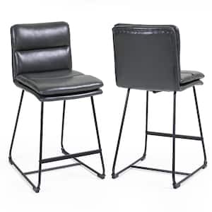 Aulani Grey Upholstered Metal Frame 26.5 in. Counter Stool with Puffy Cushions (Set of 2)