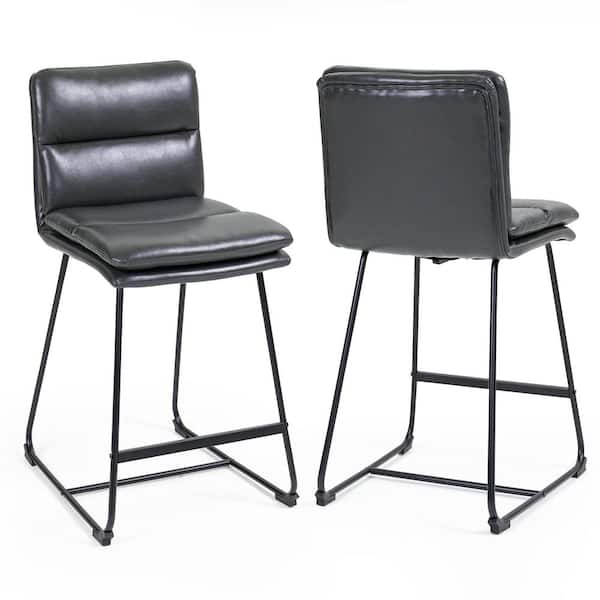Glamour Home Aulani Grey Upholstered Metal Frame 26.5 in. Counter Stool with Puffy Cushions (Set of 2)