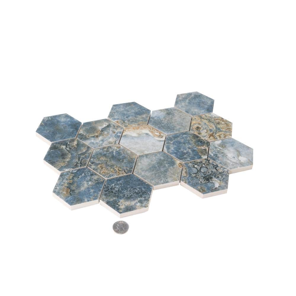 Hale Navy Polished Porcelain Hexagon Mosaic Tile Sheet