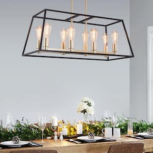 8-Light Gold Black Modern Farmhouse Chandelier, Vintage Ceiling Pend Light for Dining Room Bedroom Kitchen