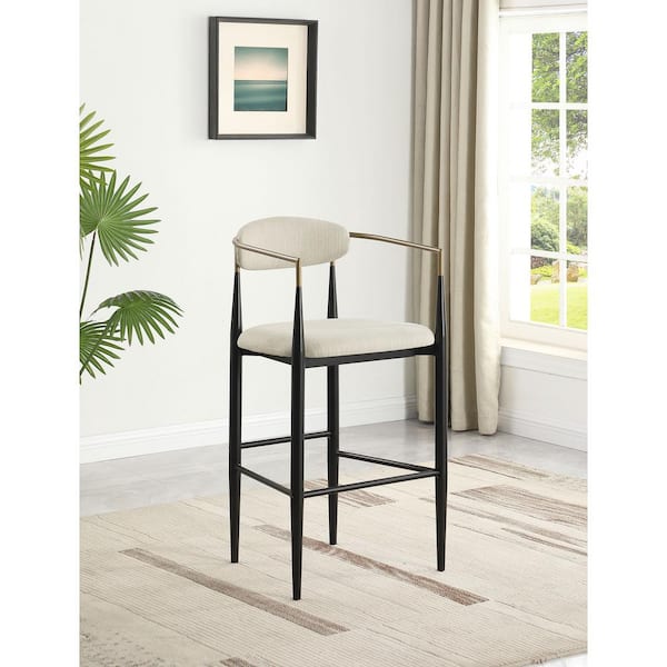 Tina 30 in. Beige Open Back Wood Bar Stool with Fabric Seat (Set of 2)