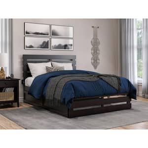 Oxford 55 3/8 in. W Espresso Dark Brown Full Size Solid Wood Frame with Footboard and Twin Roll Out Trundle Platform Bed
