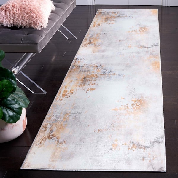 Tacoma 3 ft. x 10 ft. Gray/Gold Two-Toned Marble Washable Runner Rug