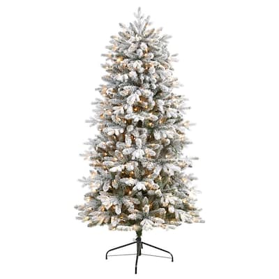 6 ft. Aspen Mountain Fir Flocked Artificial Christmas Tree with 1198 Bendable Branches and 450 LED Lights