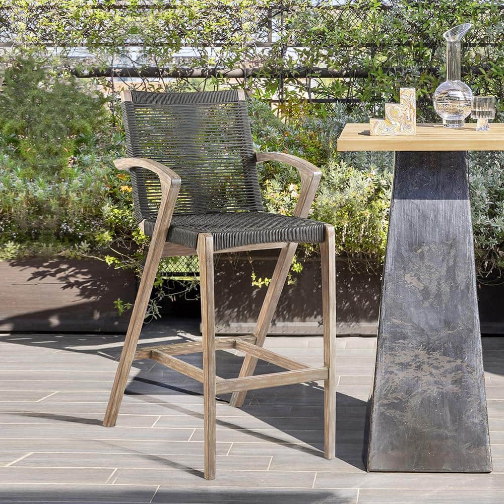 Brielle Armed UV Protected Outdoor Light Eucalyptus Wood and Charcoal Rope 