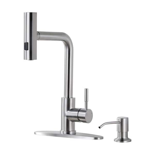 13.5 in. Single Handle Waterfall Pull Down Sprayer Kitchen Faucet with 360° Degree Spout Swivel in Brushed Nickel