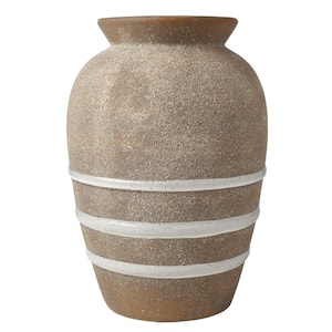 10 in. Textured Stripe Ceramic Vase, Gray-Light Blue