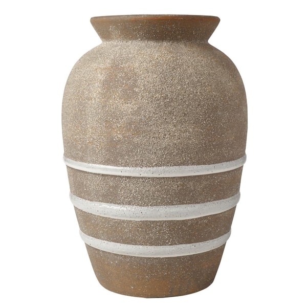 Mikasa 10 in. Textured Stripe Ceramic Vase, Gray-Light Blue