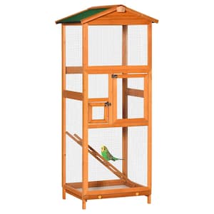 Outdoor Large Pine Wood Bird House Bird House for Cage, for, Parrot, Parakeet with Pull Out Tray, Window, Door, Orange