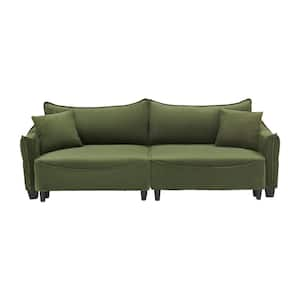 87.79 in. Green Corduroy Fabric Twin Size Pull-out Sofa Bed with 2-Pillows