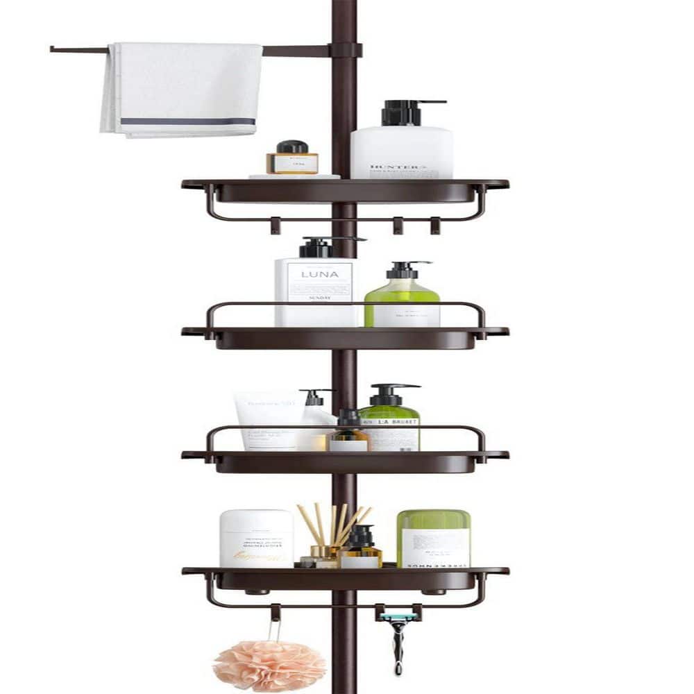 Evideco Metal Wire Corner Shower Caddy Bamboo (Green) Shelves Brown