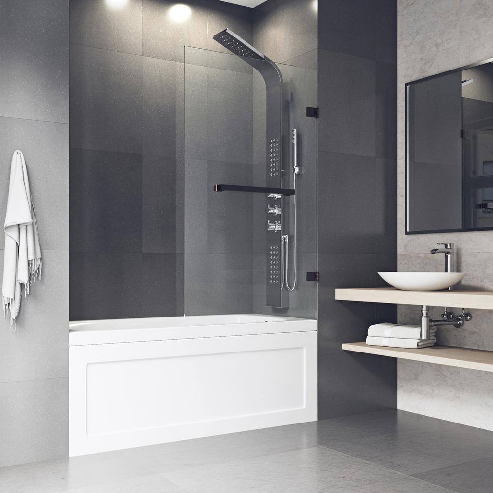 Rialto 34" W x 57.38" H Frameless Clear Glass Tub Door