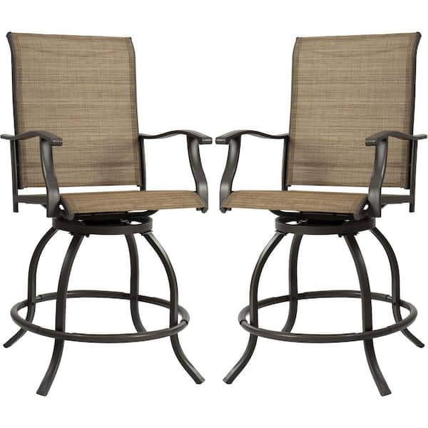 Isabella High Swivel Metal Frame Outdoor Bar Stools with Beige Color