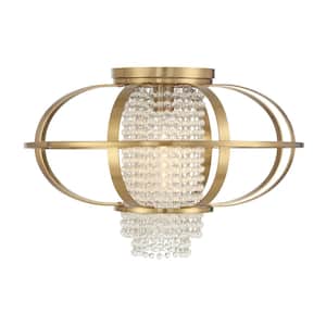Idlewild 20 in. 1-Light Modern Warm Brass Flush Mount with Crystals and No Bulbs Included