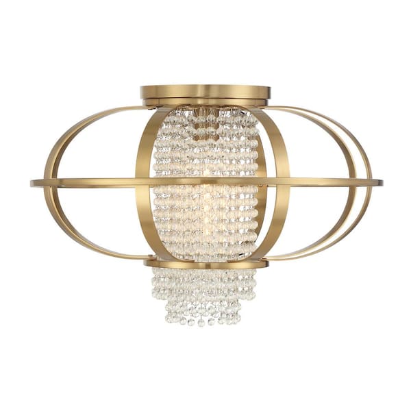 Savoy House Idlewild 20 in. 1-Light Modern Warm Brass Flush Mount with Crystals and No Bulbs Included