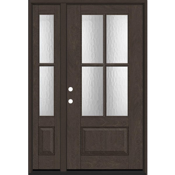 Steves & Sons Regency 51 in. x 80 in. 3/4 Lite 4SDL Oasis Deco Glass RHIS Prefinish Hickory Fiberglass Prehung Front Door 112 in. SL