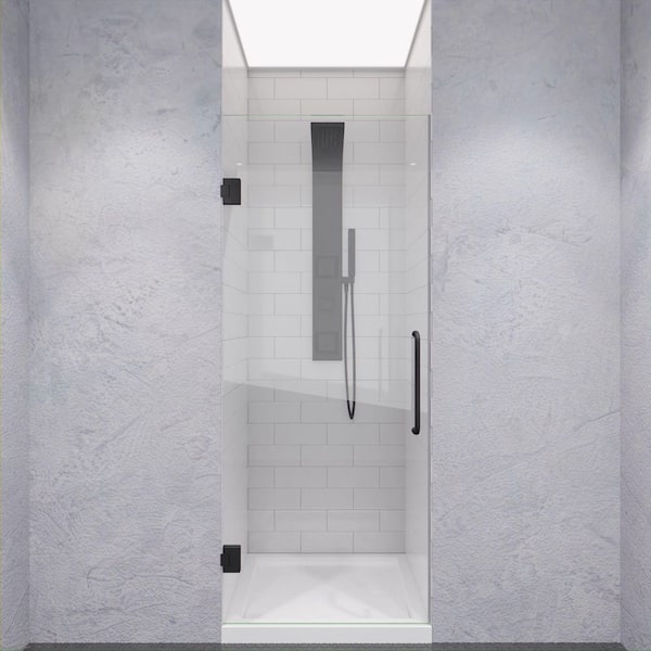 ANZZI - Passion Series 24 in. x 72 in. H Hinged Frameless Shower Door in Gunmetal with Tsunami Guard Tempered Glass and Handle