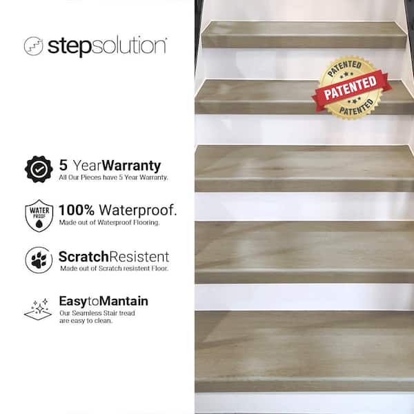 STEPSOLUTION Sterling Oak Vinyl Stair Tread Square-Exact Match for