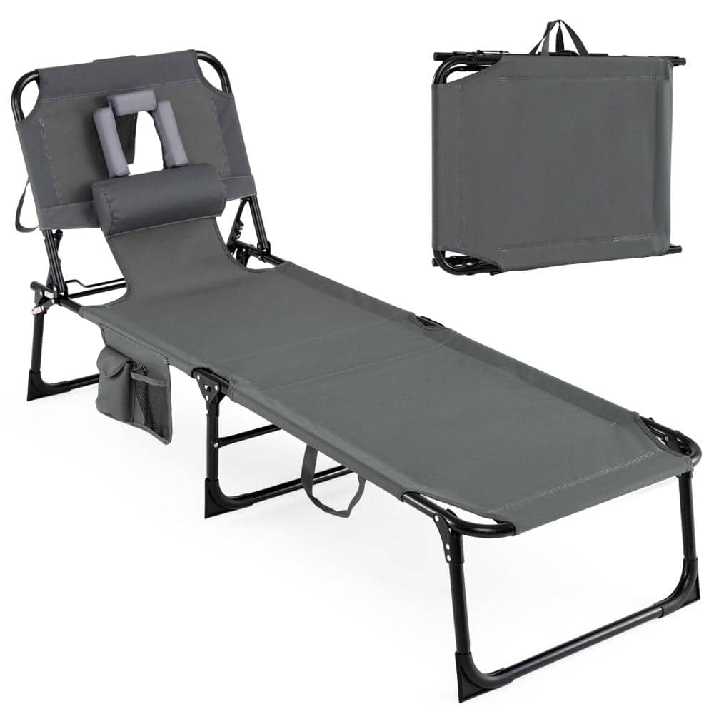 66.5-76 in. Oxford Fabric Folding Tanning Chair with Face Hole, Arm Slots and Carry Strap, Gray price history on PriceWatchPro