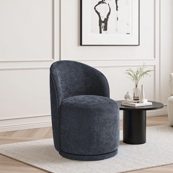 Navy Blue Linen Swivel Accent Barrel Chair (Set of 1)