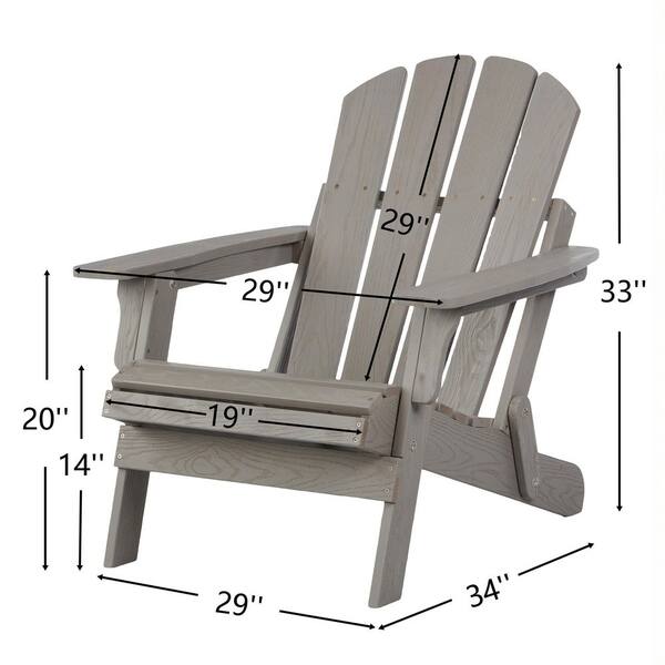 Grey Folding Wood Outdoor Adirondack Chair Oversize Patio Lounge