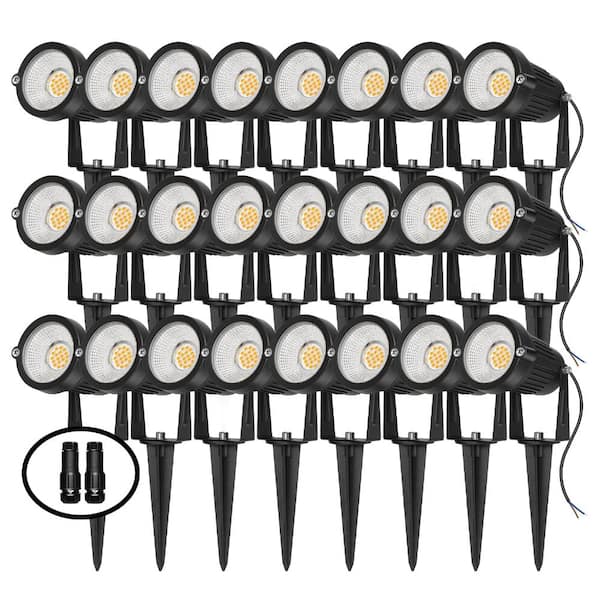 24 Pack Low Voltage Landscape Spotlights 7W 700LM 12V 24V 2700K Warm White IP65 Waterproof with Connector
