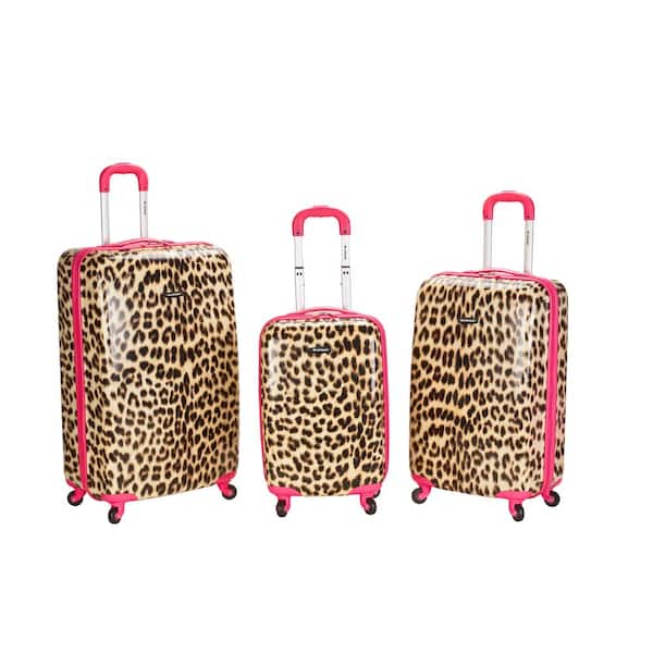 Rockland Animal 3-Piece Hardside Luggage Set, Pink Leopard