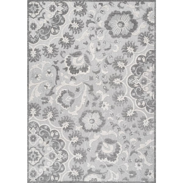 Gray/Ivory 4 ft. x 6 ft. Lucena Modern Medallion High-Low Light Indoor/Outdoor Area Rug
