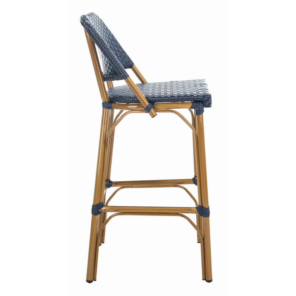 Tropical Chic Black PE Rattan High Back Bar Stool 17"x20"x41"