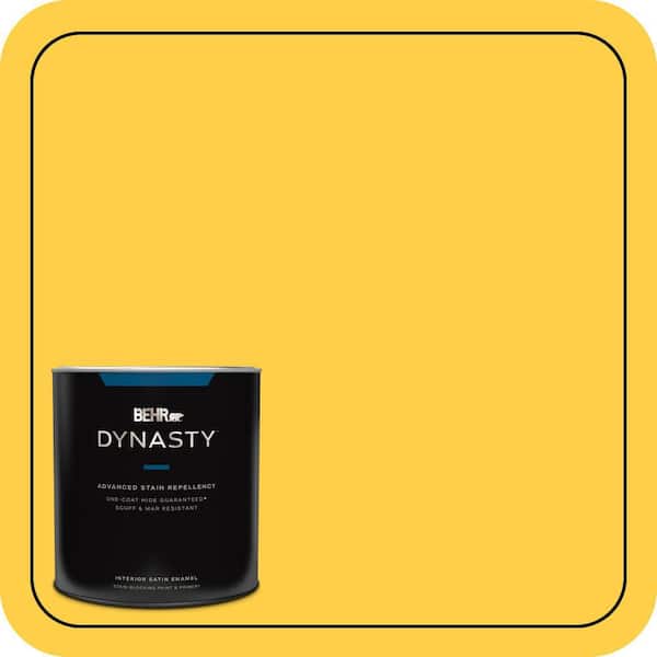 BEHR DYNASTY 1 qt. #360B-6 Flame Yellow Satin Enamel Interior Stain-Blocking Paint and Primer