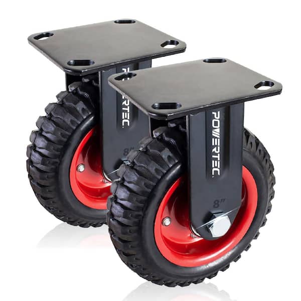 8 in. Fixed Plate Caster Wheels, Heavy-Duty Industrial Plate Casters with Rubber Knobby Tread (2-Pack)