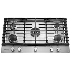 36 in. Gas Cooktop in Stainless Steel with 5 Burners Including a Professional Dual Tier Burner and a Simmer Burner