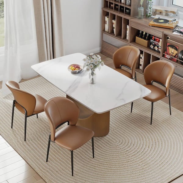 Set of 4 Modern Comfortable Upholstered Artificial Leather Dining Chair for Kitchen Dining Room, Coffee Brown