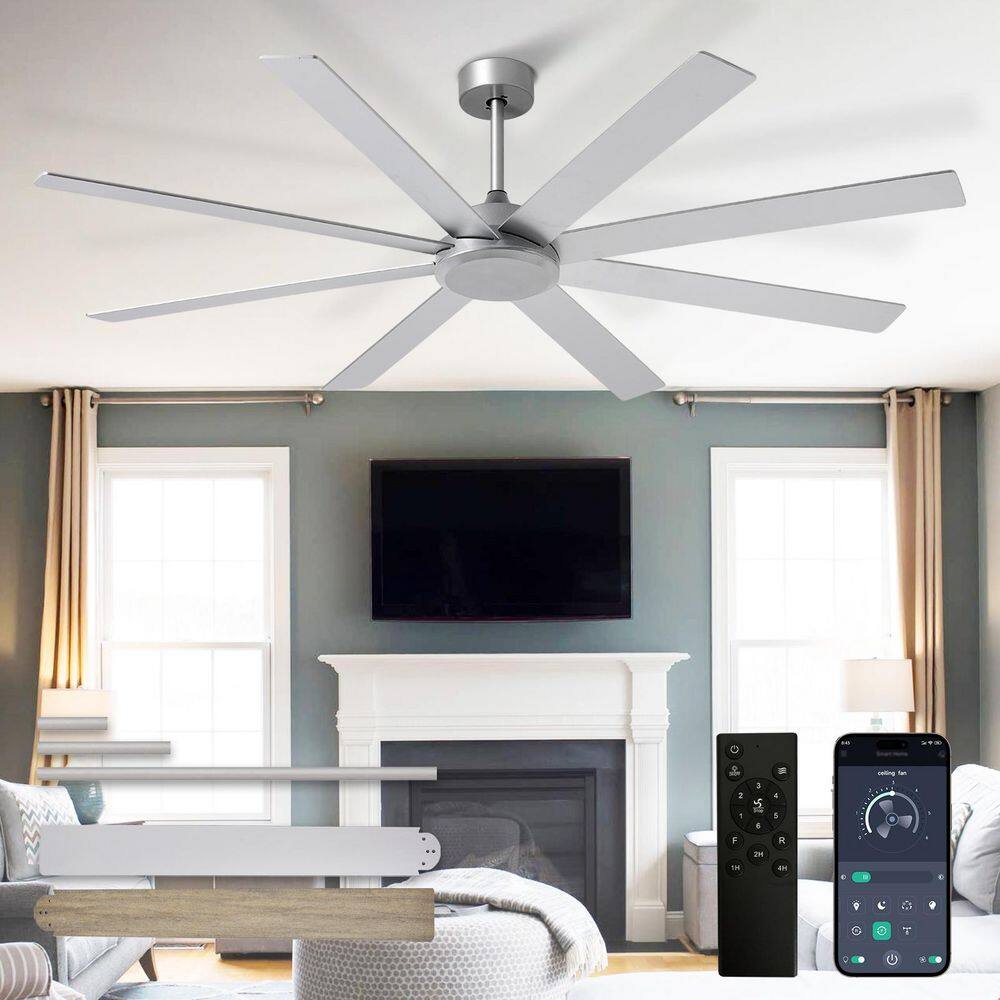 66 in. White Brushed Sliver Wood 8 Blades Downrod Mount Large Ceiling Fans with No Lights Included Remote APP Control price history on PriceWatchPro