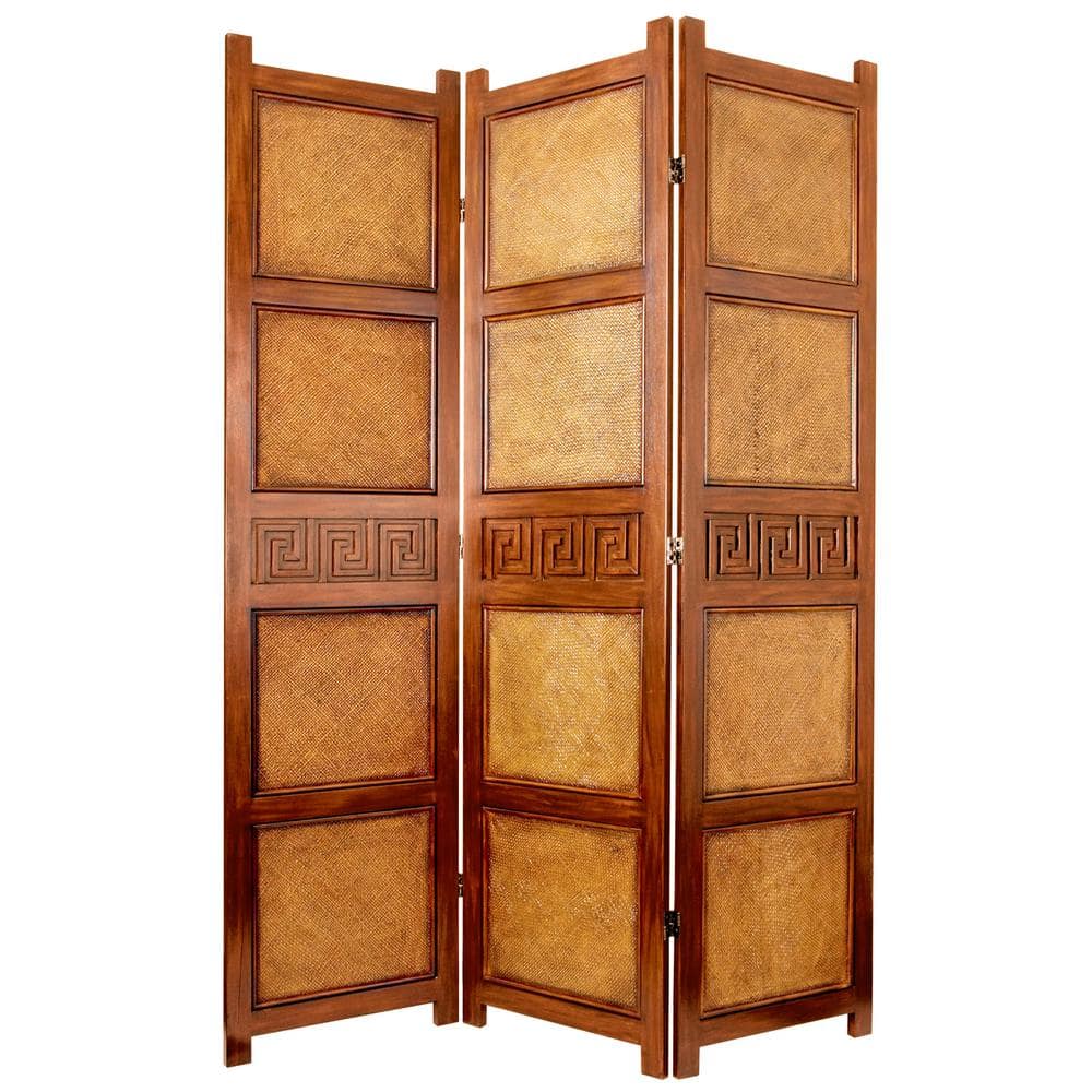 Oriental Furniture 6 ft. Brown 3-Panel Peiking Room Divider