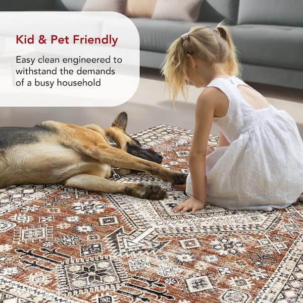 nuLOOM Vanesa Distressed Traditional Medallion Bordered Rust 8 ft