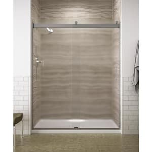 Levity 56-60 in. W x 74 in. H Frameless Sliding Shower Door in Silver with Blade Handles